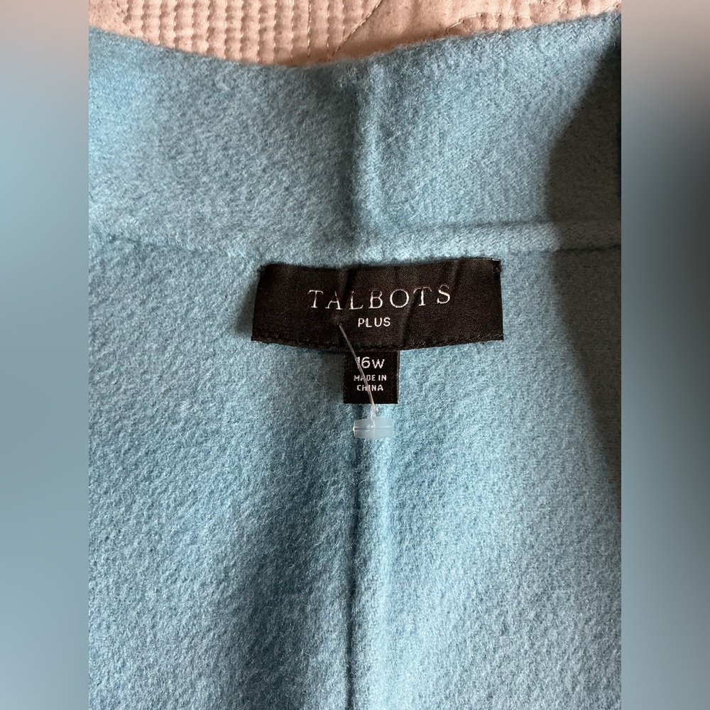 Talbots Double-Face Wool Blend Wrap Coat - Blue Colorblock - Size 16W - Picture 6 of 7